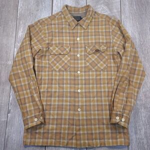 Pendleton Board Shirt Mens Medium Yellow Plaid Wool Flannel Long Sleeve Button